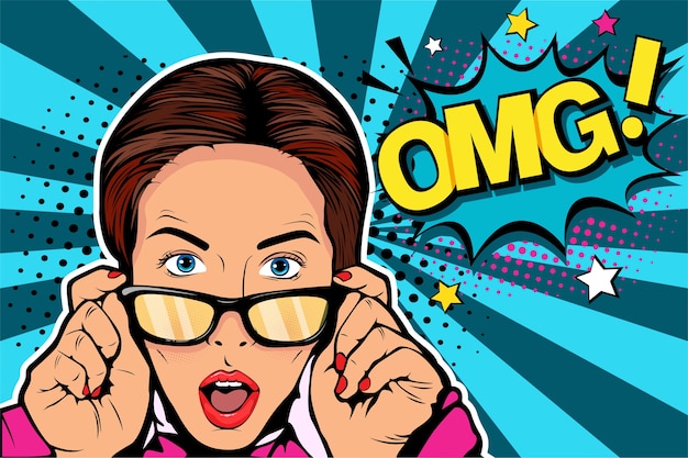 Surprised woman with open mouth and wow Premium Vector