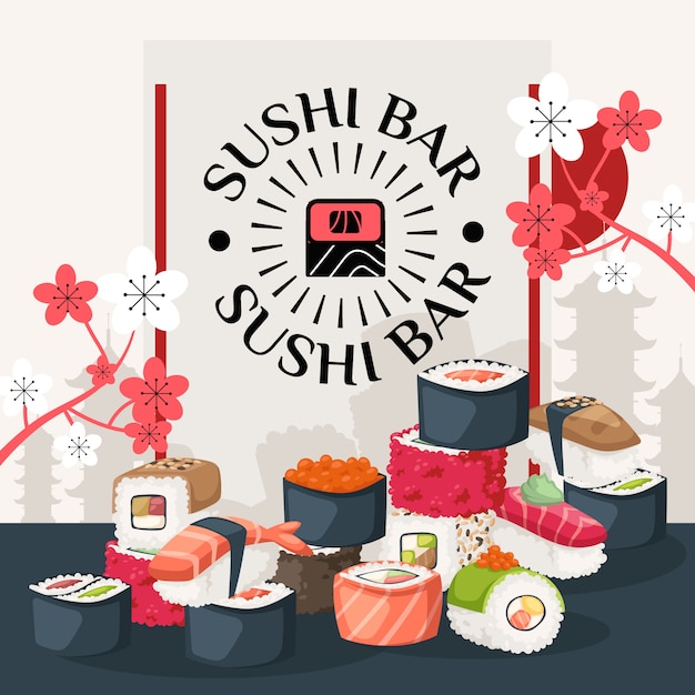 Premium Vector | Sushi bar poster, illustration. asian restaurant menu ...