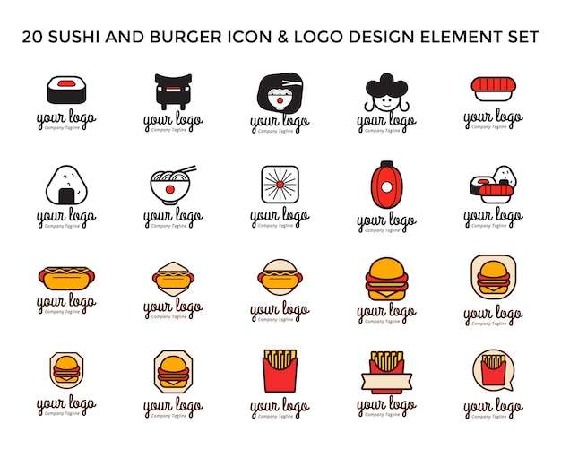 Download Free Sushi And Burger Icon Logo Design Set Premium Vector Use our free logo maker to create a logo and build your brand. Put your logo on business cards, promotional products, or your website for brand visibility.