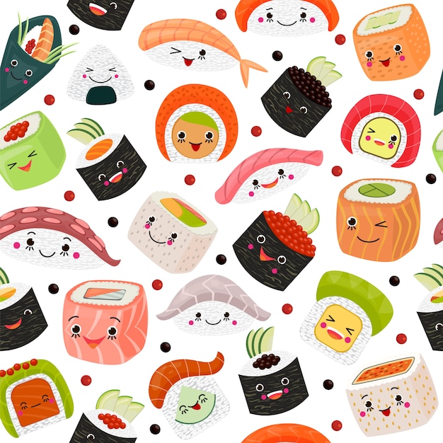 Premium Vector | Sushi cartoon japanese food, illustration. cute salmon ...