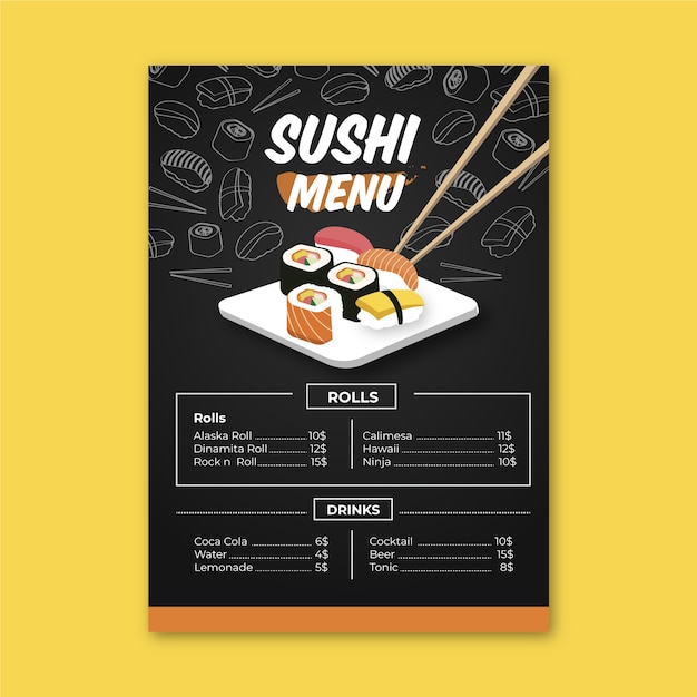 Sushi menu template with chopsticks Vector | Free Download