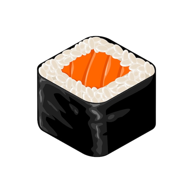 海苔 ご飯 サーモンの巻き寿司 白い背景で隔離 フラットカラーイラスト プレミアムベクター
