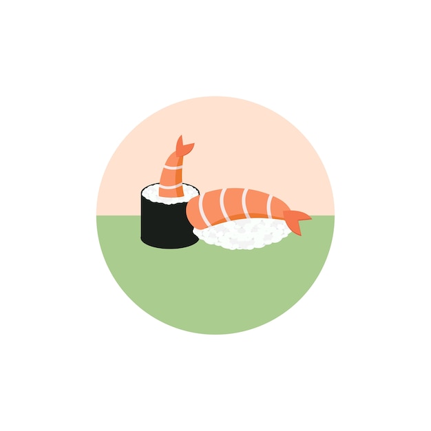 寿司ロール エビ イラスト 白 背景 日本食 アイコン フラットスタイル プレミアムベクター