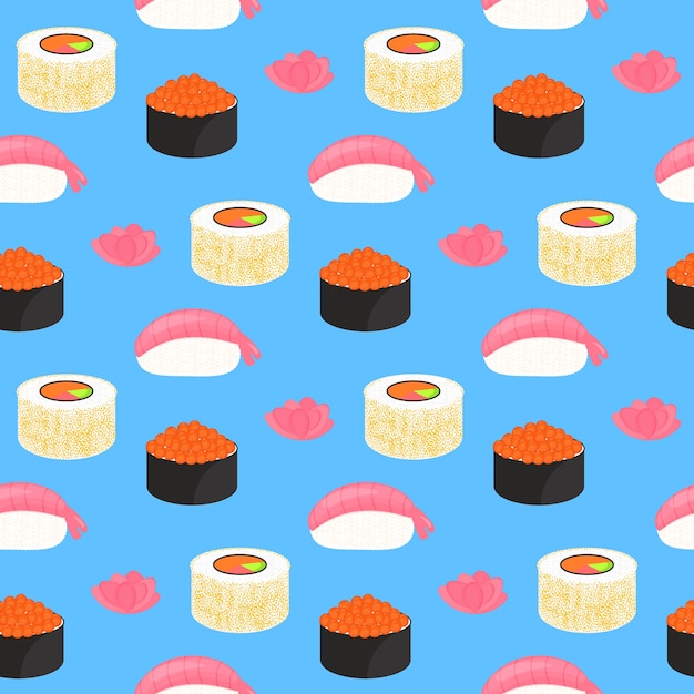 Premium Vector | Sushi set. rolls with caviar of red fish, nigiri with ...