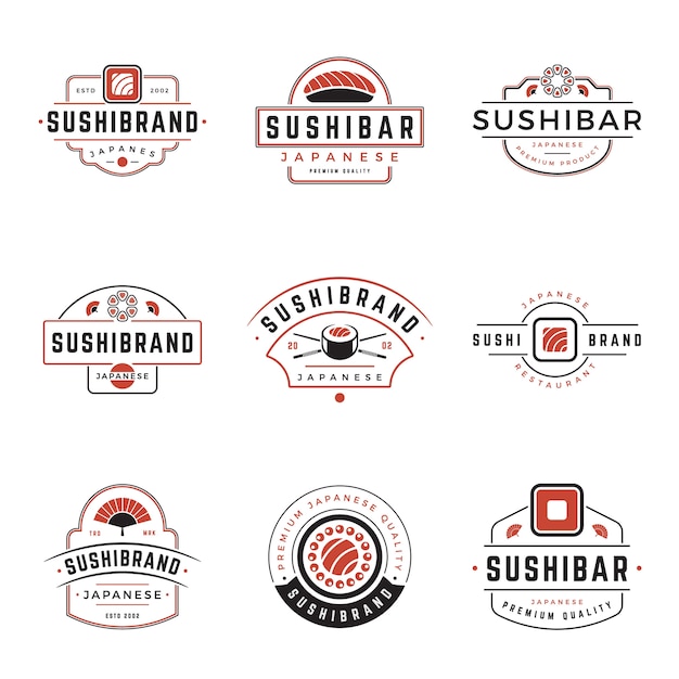 Sushi Shop Japanese Food Logos Design Set Premium Vector