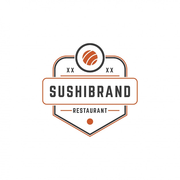 Sushi shop logo template salmon roll silhouette with retro typography vector illustration Premium Vector