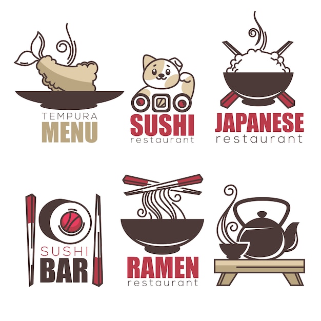 Premium Vector Sushi Tempura Ramen Tea Doodle Cartoon Logo Template For Your Japanese Restaurant