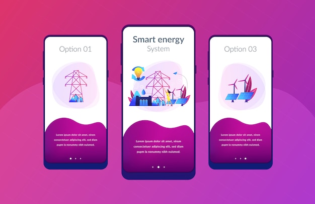 Sustainable energy app interface template. Premium Vector