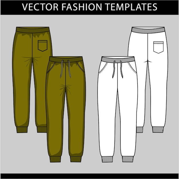 Sweat pants fashion. flat sketch vector templates, jogging trousers ...