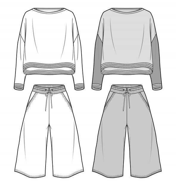 Sweater set fashion flat sketche template | Premium Vector