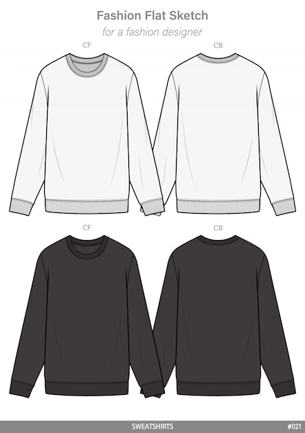 Sweatshirts fashion flat technical drawing template | Premium Vector