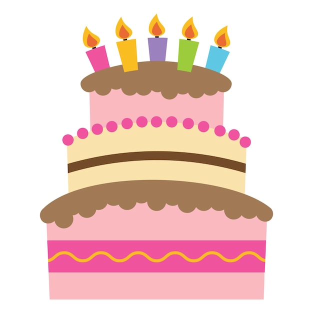 Premium Vector | Sweet birthday cake with five burning candles ...