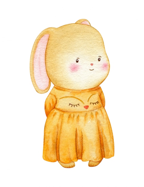 キツネの顔のドレスを着ている甘いバニーガール かわいいウサギの赤ちゃんキャラクター 分離された子供のイラスト プレミアムベクター