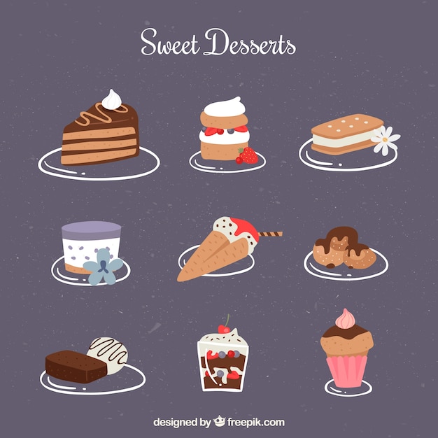 Free Vector | Sweet desserts collection in flat style