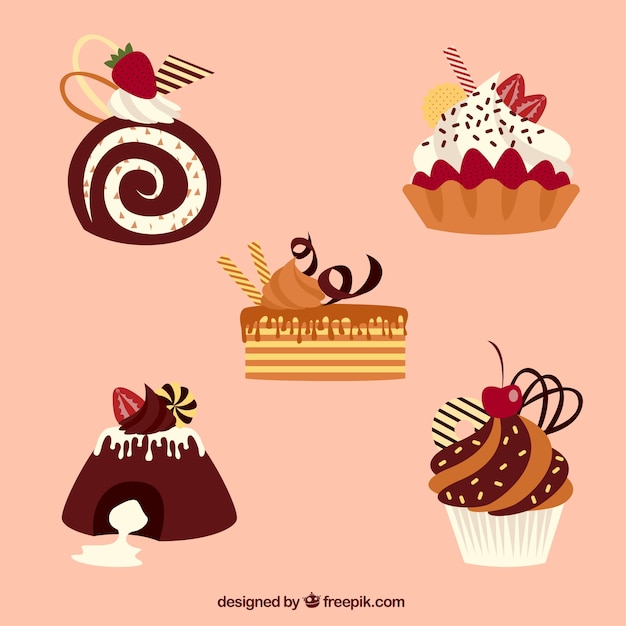 Sweet desserts collection in 2d style