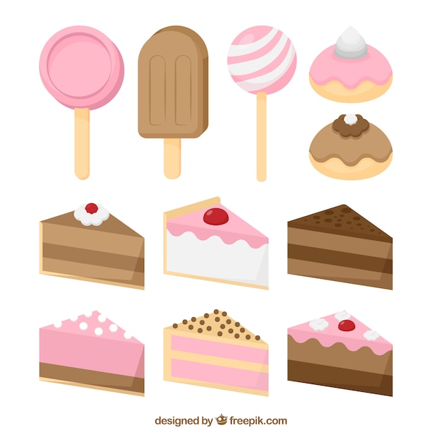 Sweet desserts collection in 2d style