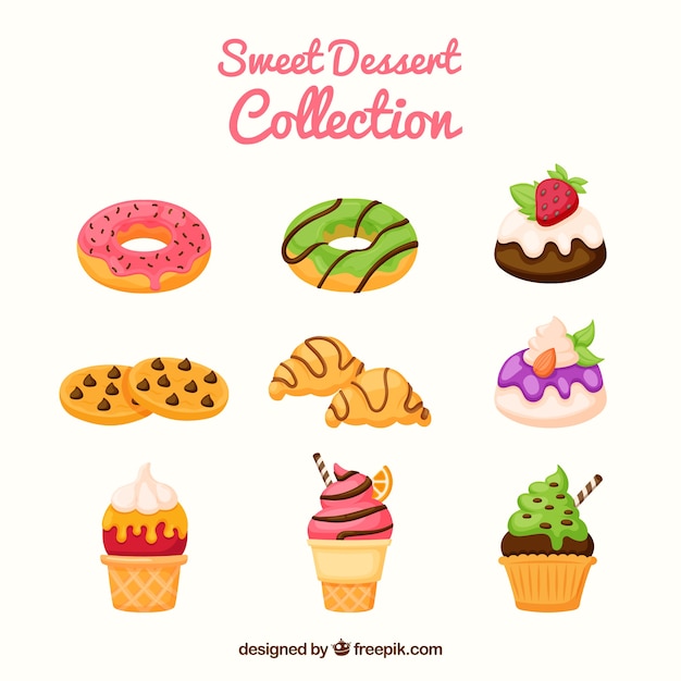 Sweet desserts collection in flat style