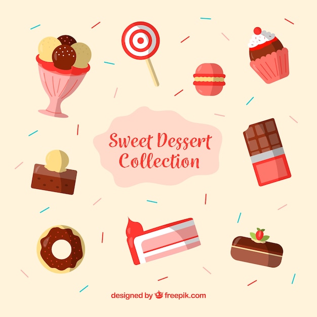 Sweet desserts collection in flat style