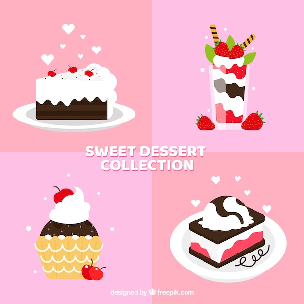 Sweet desserts collection in hand drawn
style
