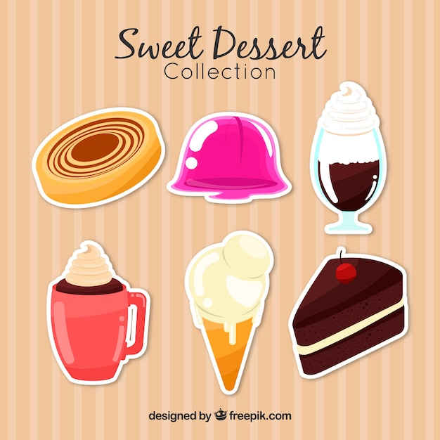 Sweet desserts collection in hand drawn
style