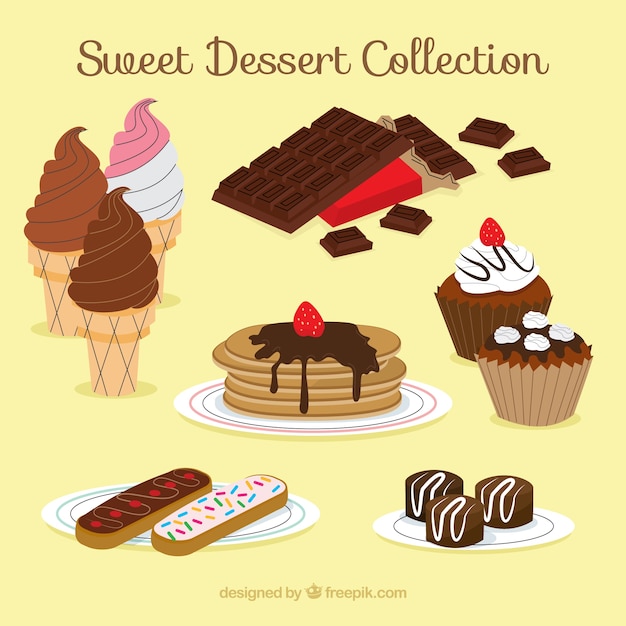 Sweet desserts collection in hand drawn\
style