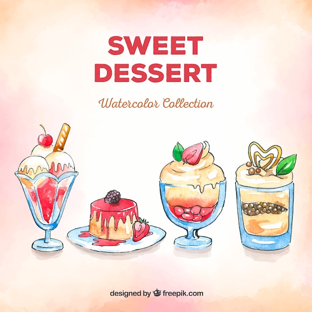 Sweet desserts collection in watercolor
style
