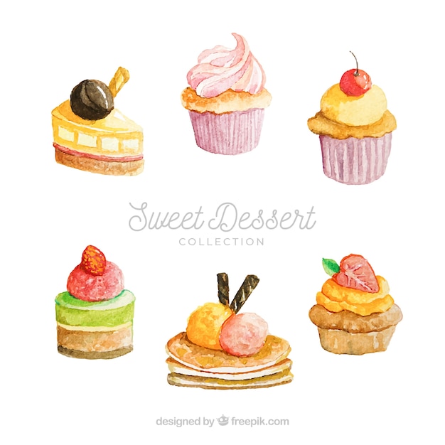 Sweet desserts collection in watercolor\
style