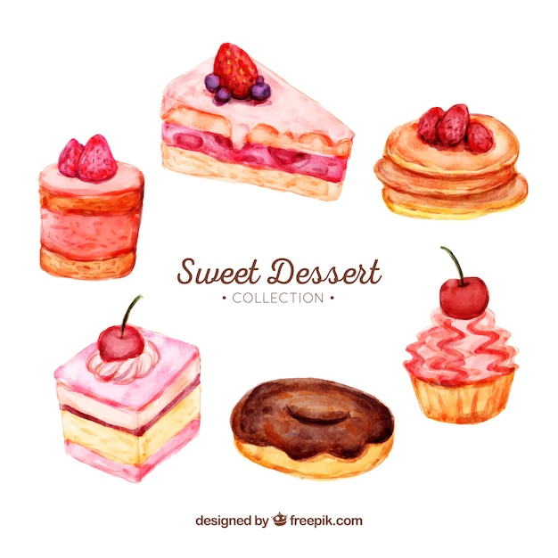 Free Vector | Sweet desserts collection in watercolor style
