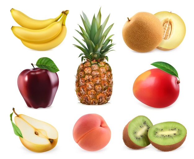 Premium Vector | Sweet fruits. banana, pineapple, apple, melon, mango ...