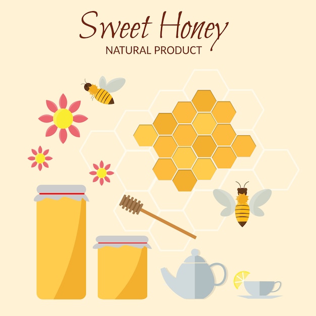 Download Sweet honey vector flat illustrations | Premium Vector