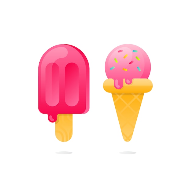 プレミアムベクター 振りかけるとアイスキャンディーと甘いアイスクリーム フラットスタイルのかわいいイラスト