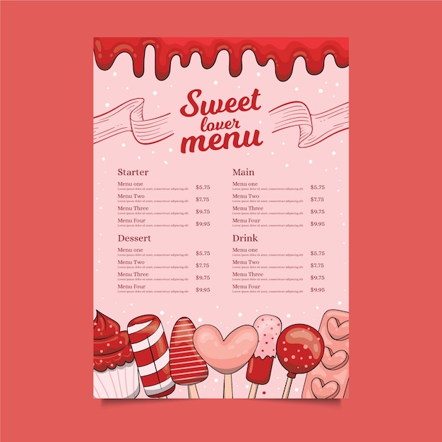 Sweet Lover Menu Template Free Vector