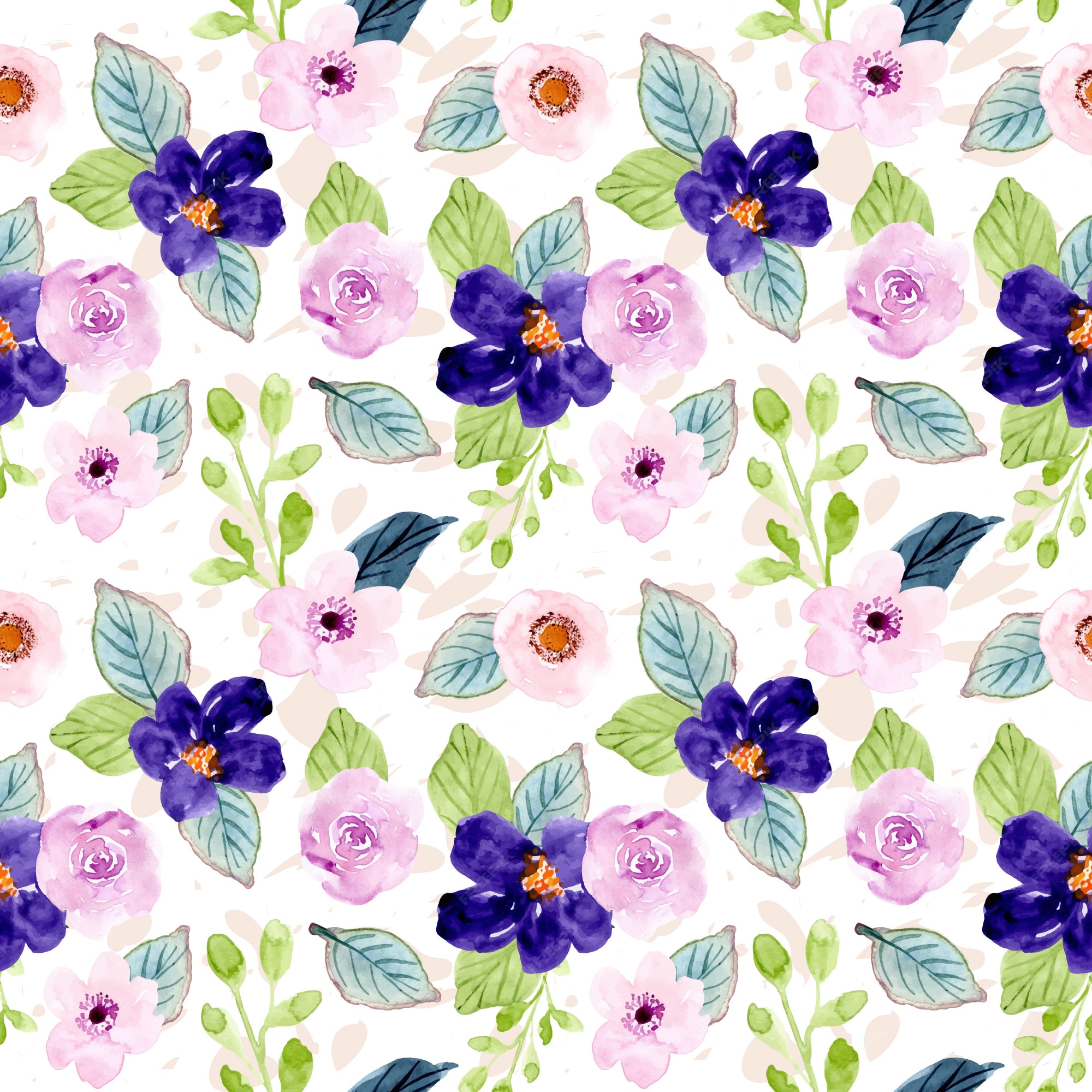 Premium Vector | Sweet purple floral watercolor seamless pattern