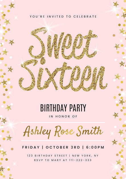 Free Vector Sweet Sixteen Birthday Invitation