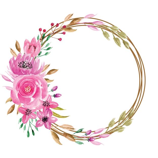 Sweet Watercolor Floral Pink Wreath Premium Vector