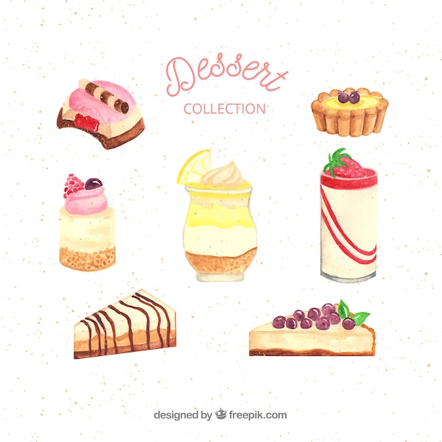 Sweets desserts collection in watercolor
style