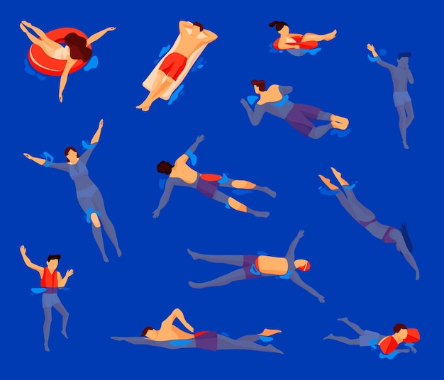 Premium Vector | Swim activity or water swimming swimmers set