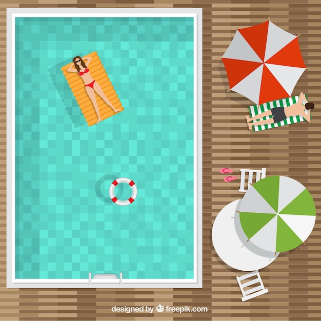 Swimming pool in a top view background