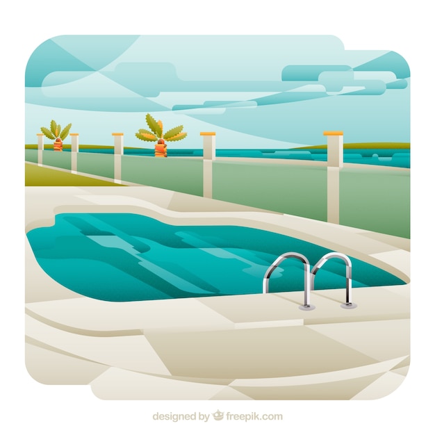 Free Vector | Swimming pool landscape nearby the beach