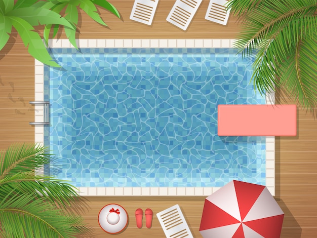 Swimming pool and palm top view illustration Premium Vector