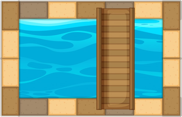 Swimming pool with wooden bridge