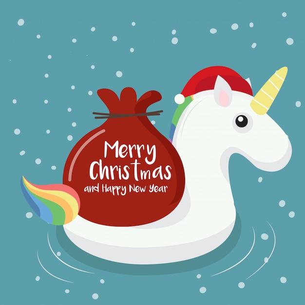 Download Premium Vector Swimming Ring Unicorn With Christmas Background PSD Mockup Templates