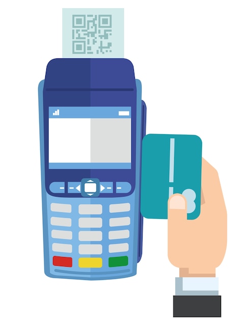 Swipe credit card using credit card terminal Premium Vector