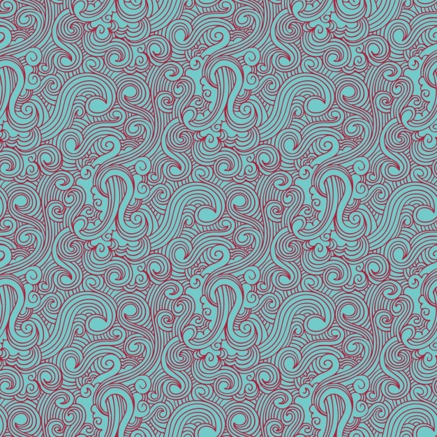 Swirl red and light blue drawn pattern Free Vector