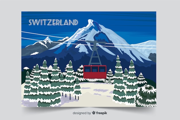 Switzerland winter landscape background Free Vector