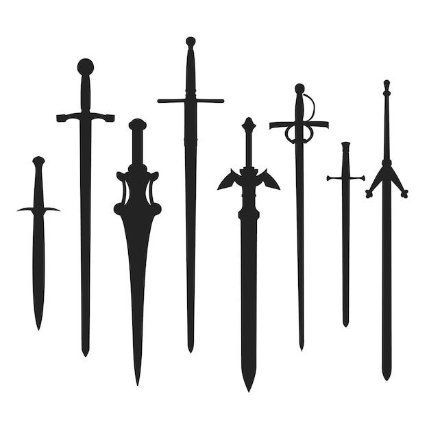 Premium Vector | Swords silhouette weapon. clip art medieval shape.