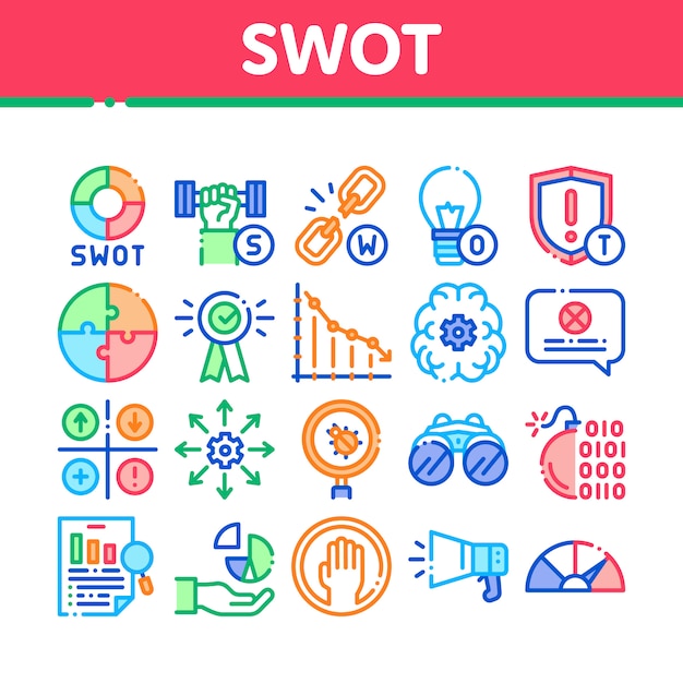 Premium Vector | Swot analysis strategy collection icons set