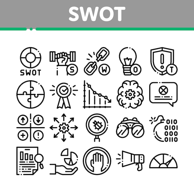 Swot analysis strategy collection icons set | Premium Vector