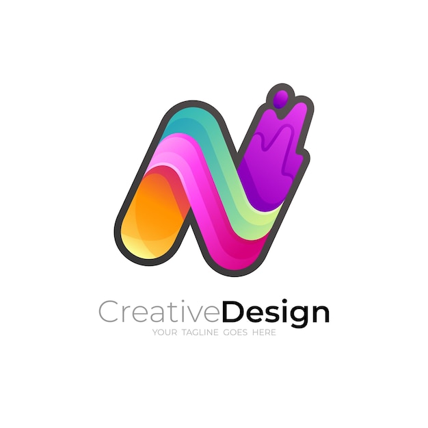 Premium Vector | Symbol letter n logo and colorful design illustration, 3d