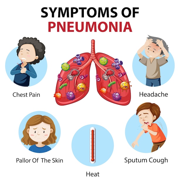 Premium Vector | Symptoms of pneumonia cartoon style infographic